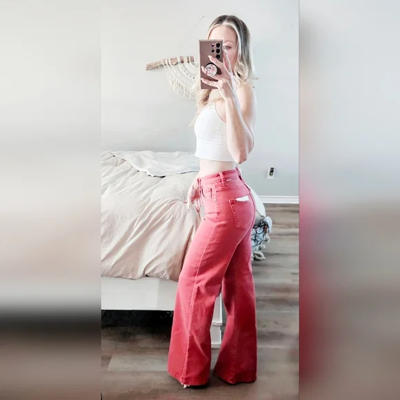 RISEN High Rise Tummy Control Classic Wide Leg Jeans Stretch Brick Various NEW - Picture 8 of 13